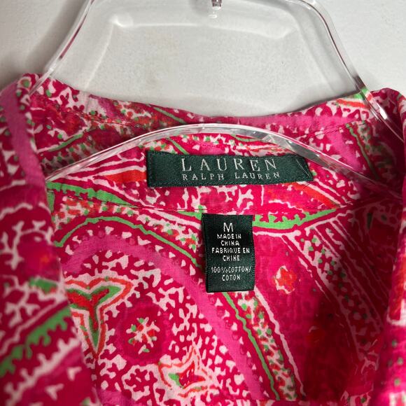 Lauren Pink Cotton Paisley Lightweight Button Down Blouse Shirt Medium - Picture 2 of 5